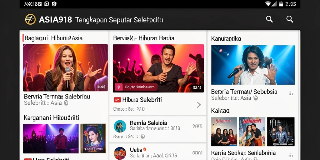 Antarmuka menarik ASIA918 untuk berita hiburan selebriti.