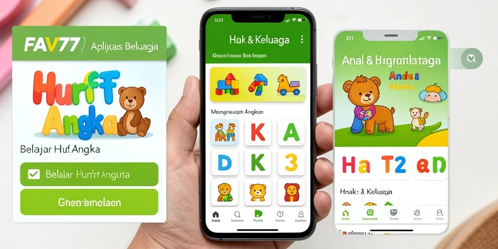 Antarmuka aplikasi FAV77 yang interaktif pada fitur belajar huruf dan angka.