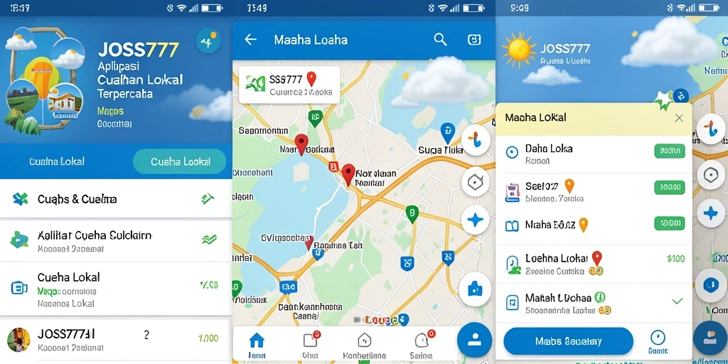 Antarmuka aplikasi JOSS777 menampilkan informasi cuaca lokal yang detail.