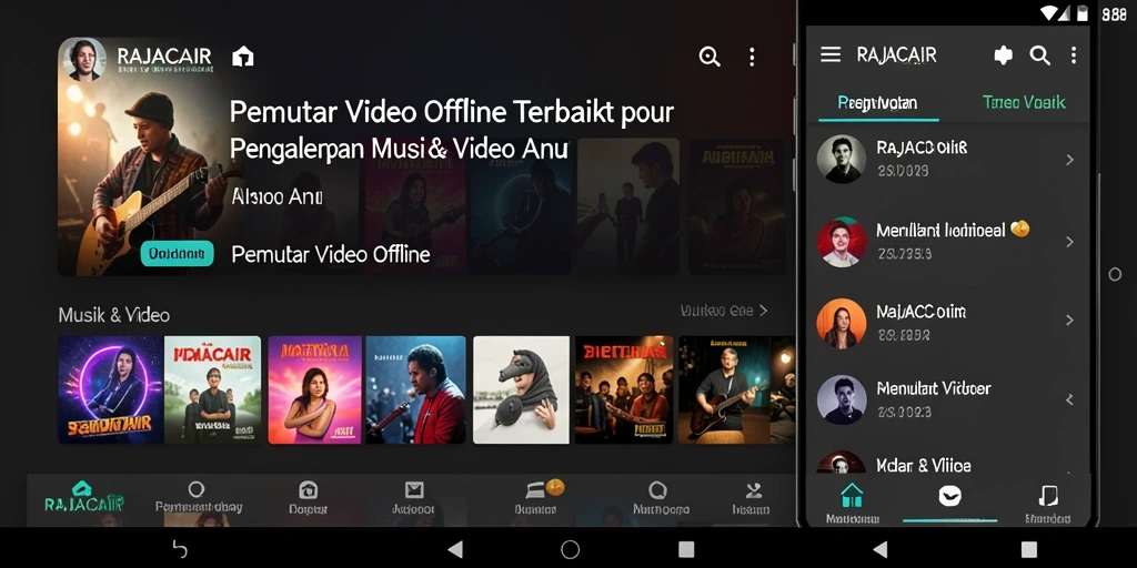 Antarmuka RAJACAIR dengan tampilan fungsi Pemutar Video Offline yang intuitif.