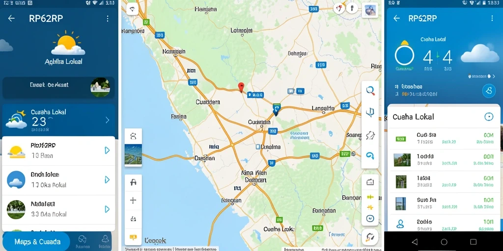 Tampilan antarmuka aplikasi RP62RP dengan informasi cuaca terkini.